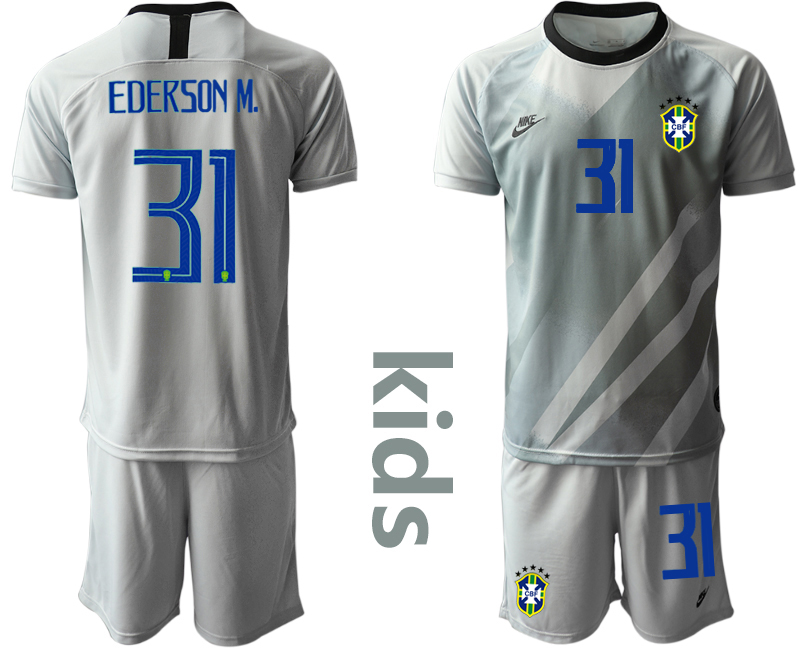 Youth 2020-2021 Season National team Brazil goalkeeper grey #31 Soccer Jersey